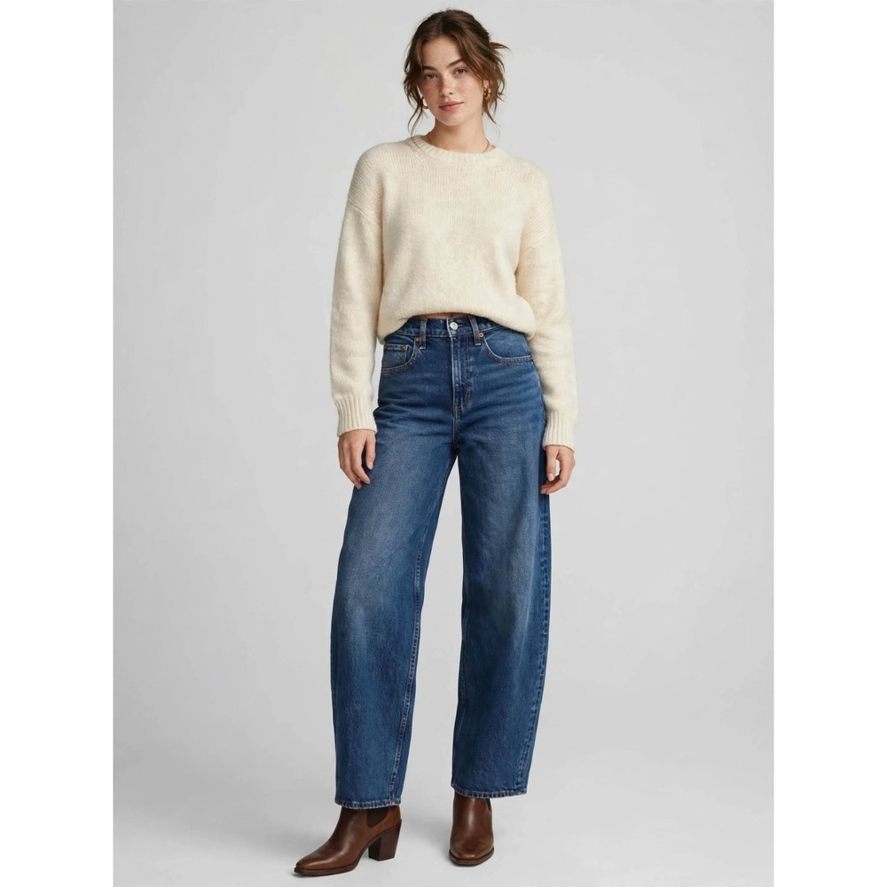 Abercrombie & Fitch High Rise Barrel Wide Legs Jeans in Dark Wash Sz 25 LONG